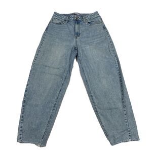 SO Balloon Jean Juniors 9 Barrel Leg Jeans Baggy Relaxed Fit Raw Hem Light Wash